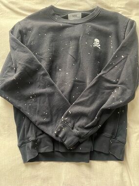 soulcycle Black Crewneck Sweater with White Skull and Speckle Detail